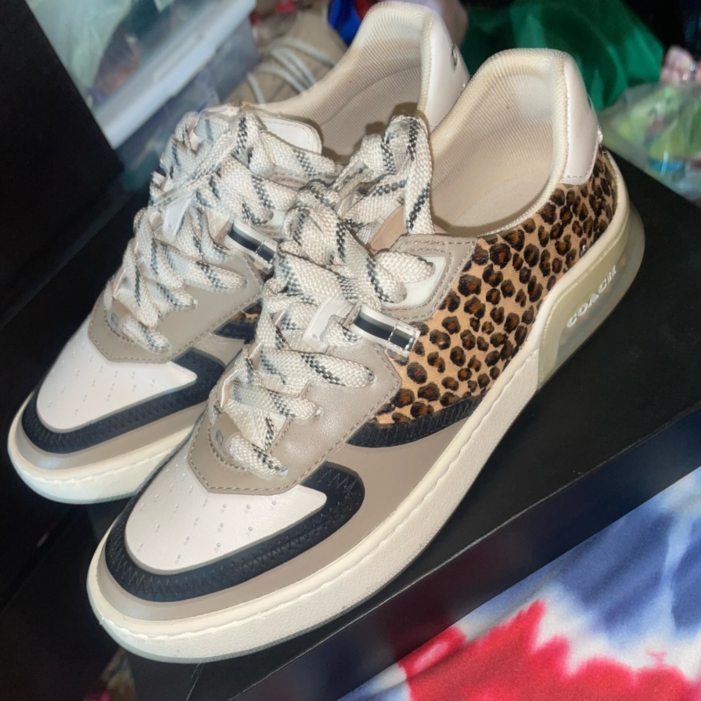 Coach Leopard-Print Beige Black & White Women's Sneakers